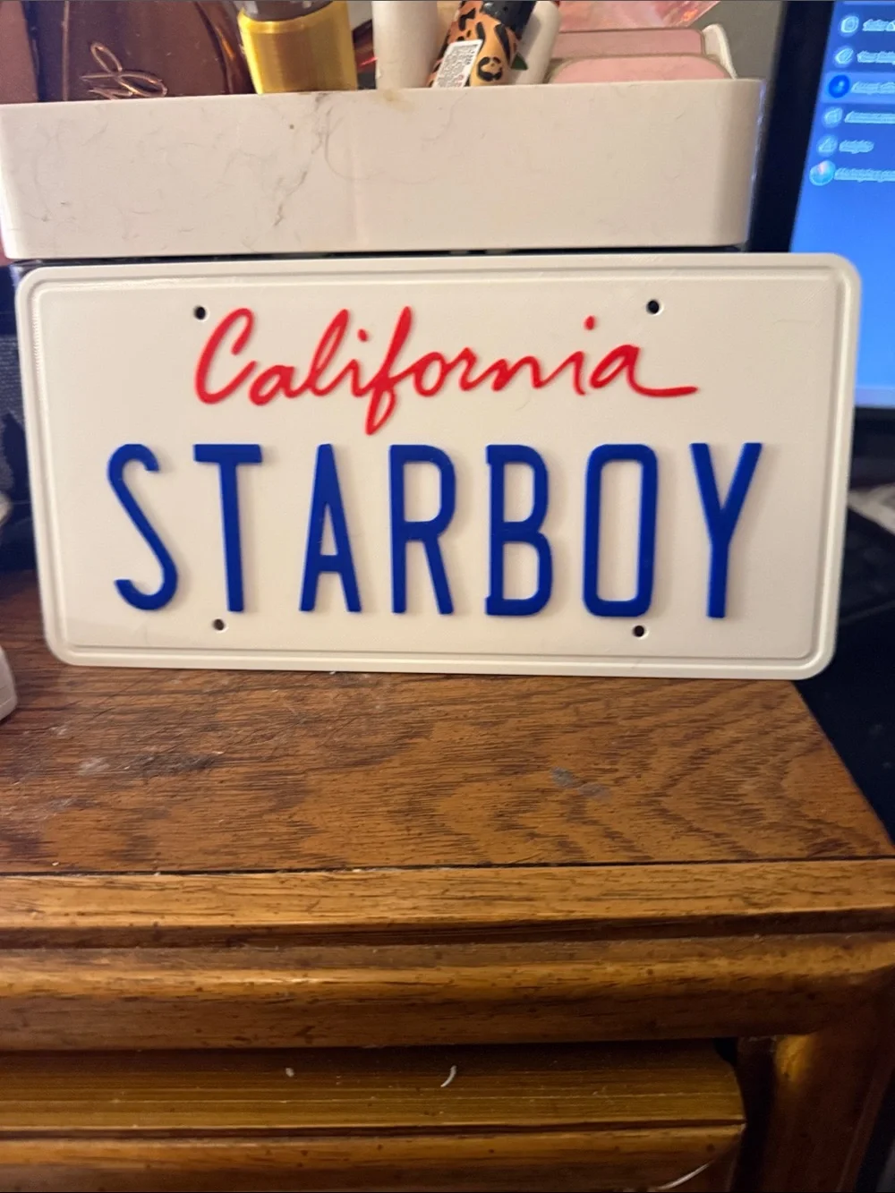California STARBOY 3D printed Novelty License Plate - White, Red & Blue